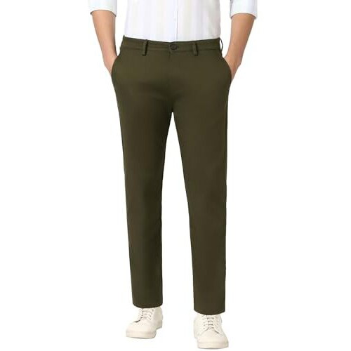 Peter England Men's Slim Casual Pants (Pctfsssft72660_Olive