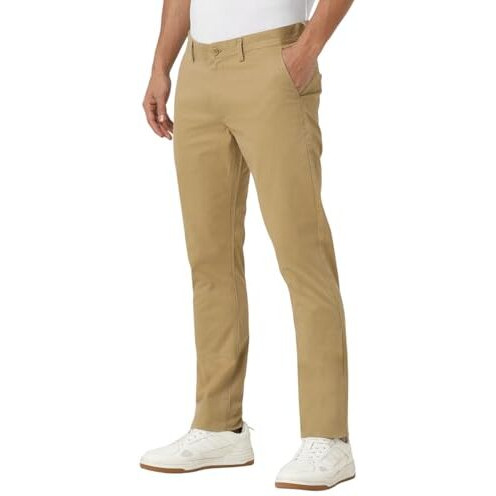 Peter England Men's Skinny Casual Pants (Pctfsskpf69433_Khaki_34)
