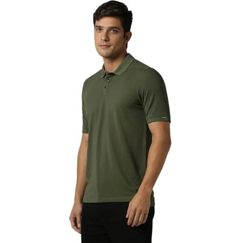 Peter England Men's Solid Regular Fit T-Shirt (Pxkpprgfu62734_Olive