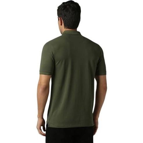 Peter England Men's Solid Regular Fit T-Shirt (Pxkpprgfu62734_Olive