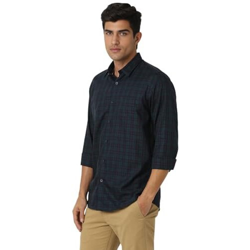 Peter England Men's Slim Fit Shirt (Pcsftslpk94446_Navy