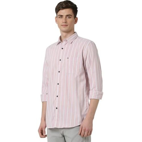 Peter England Men's Striped Slim Fit Shirt (Pcsftslpp53490_Pink