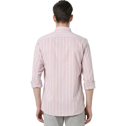 Peter England Men's Striped Slim Fit Shirt (Pcsftslpp53490_Pink