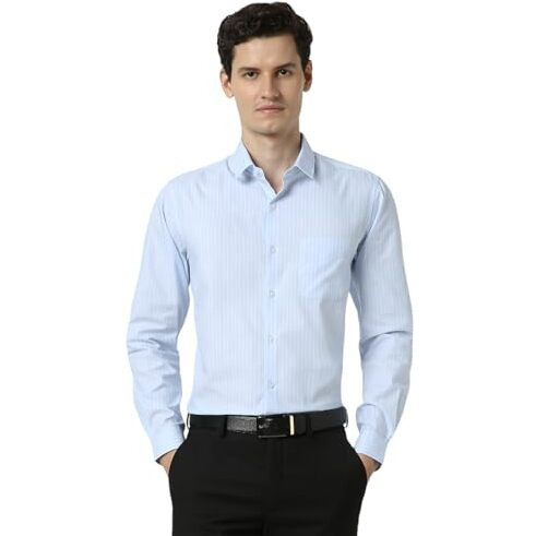 Peter England Men's Striped Slim Fit Shirt (Pesfwslbw84658_Light Blue