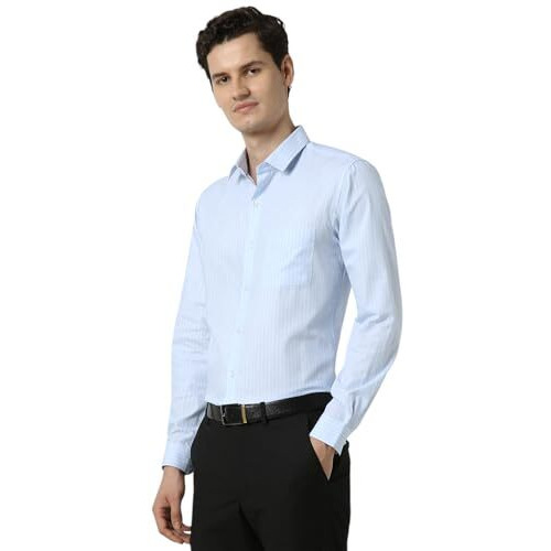 Peter England Men's Striped Slim Fit Shirt (Pesfwslbw84658_Light Blue