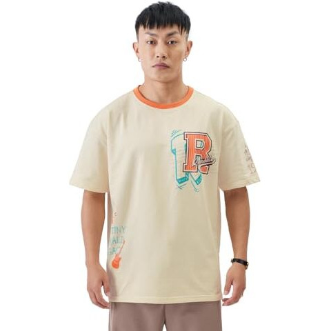 The Souled Store Archie Riverdale Varsity Oversized T-Shirts Off White Oversized T Shirts For Cotton Casual Half Sleeves Baggy Loose Fit Drop Shoulder Round Neck Back Printed Tshirt Branded Relaxed