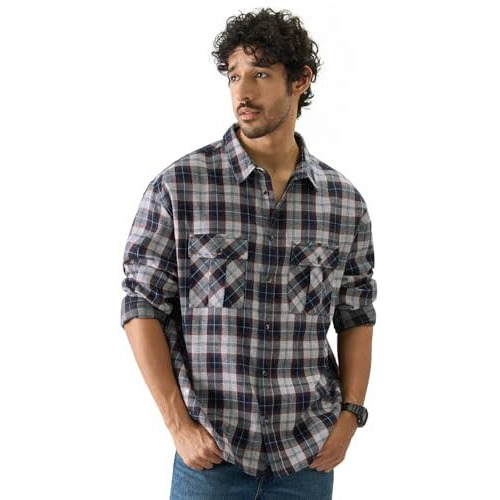 The Souled Store Plaid Insignia Long Sleeve Collared Neck Cotton Button-Down Relaxed Fit Shirts For Men's & Boy's- Casual Comfort With Timeless Style Multicolour