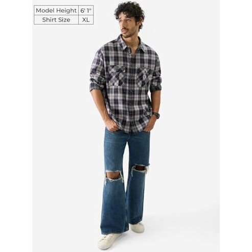 The Souled Store Plaid Insignia Long Sleeve Collared Neck Cotton Button-Down Relaxed Fit Shirts For Men's & Boy's- Casual Comfort With Timeless Style Multicolour