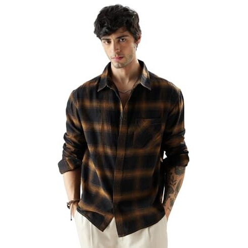 The Souled Store Plaid Brown Mustard And Black Men Relaxed Shirts