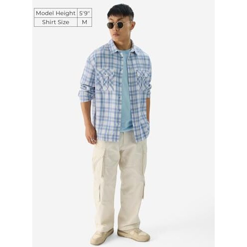 The Souled Store Plaid Deep Sea Men And Boys Long Sleeve Collared Neck Button Front Cotton Regular Fit Utility Shirts Blue Shirts Casual Button-Down Full Sleeve Casual Workwear Fashionable Stylish