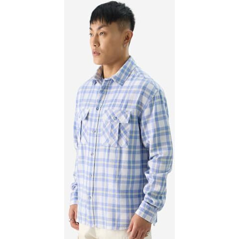 The Souled Store Plaid Deep Sea Men And Boys Long Sleeve Collared Neck Button Front Cotton Regular Fit Utility Shirts Blue Shirts Casual Button-Down Full Sleeve Casual Workwear Fashionable Stylish