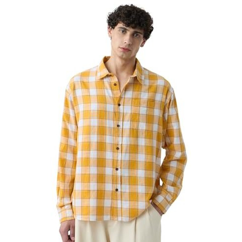 The Souled Store Plaid Amber Gold Men Relaxed Shirts
