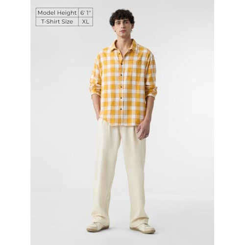 The Souled Store Plaid Amber Gold Men Relaxed Shirts