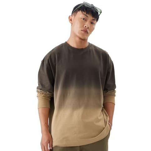 The Souled Store Irish Men And Boys Round Neck Brown Ombre Pattern Cotton Oversized Full Sleeve T-Shirts