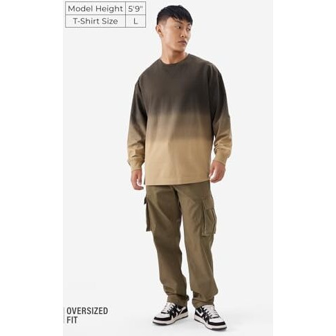 The Souled Store Irish Men And Boys Round Neck Brown Ombre Pattern Cotton Oversized Full Sleeve T-Shirts