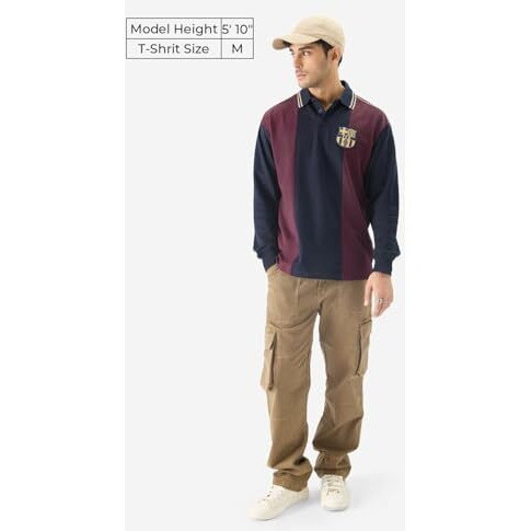 The Souled Store Official Fcb Love Of Football Men And Boys Multicolor Collared Neck Long Sleeve Graphic Printed Cotton Oversized Rugby Polo T Shirts Regular Fit