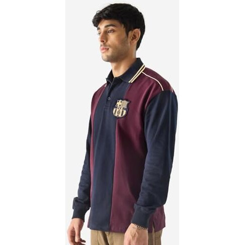 The Souled Store Official Fcb Love Of Football Men And Boys Multicolor Collared Neck Long Sleeve Graphic Printed Cotton Oversized Rugby Polo T Shirts Regular Fit