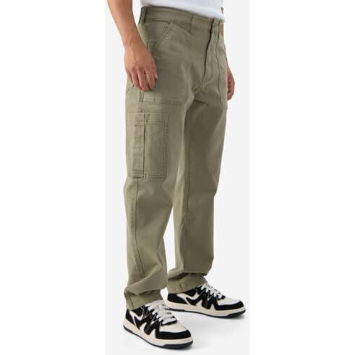 The Souled Store Solids Light Olive Straight Fit Cotton Blend Cargo Jeans For Men And Boys - Effortless Utility And Style Combined