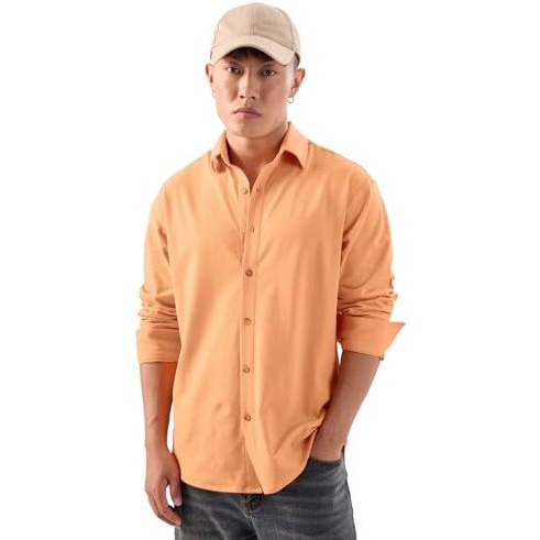 The Souled Store Amber 100% Cotton Men & Boys Long Sleeve Collared Neck Button Front Solid Textured Shirts