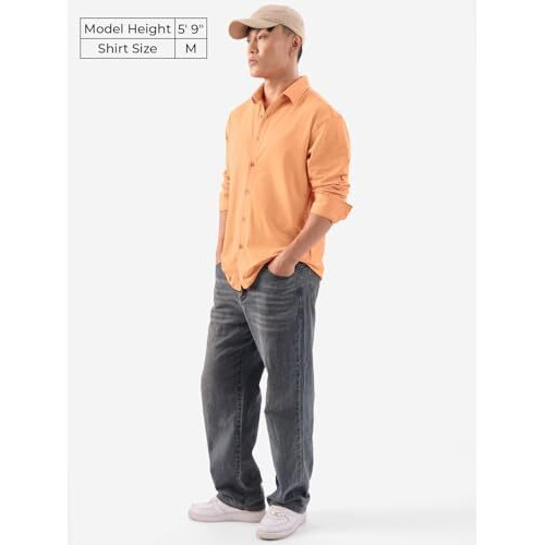 The Souled Store Amber 100% Cotton Men & Boys Long Sleeve Collared Neck Button Front Solid Textured Shirts