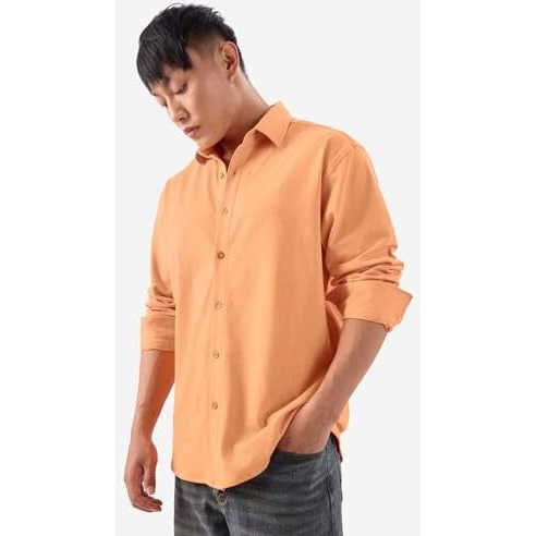 The Souled Store Amber 100% Cotton Men & Boys Long Sleeve Collared Neck Button Front Solid Textured Shirts
