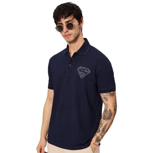 The Souled Store Official Superman Man Of Steel Men And Boys Short Sleeves Collared Neck Appilque Patch Regular Fit Cotton Blend Polos