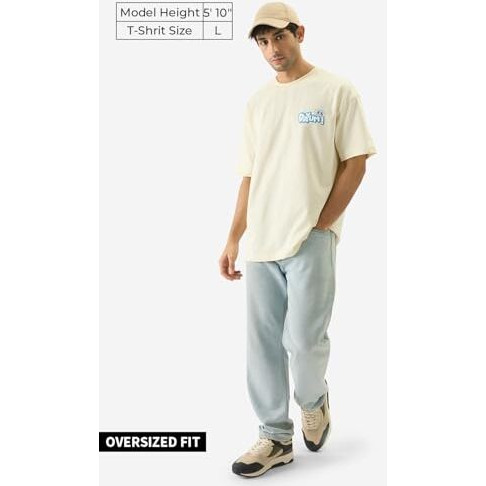 The Souled Store Official Bugs Bunny Dayum Men And Boys Short Sleeve Round Neck Off White Graphic Printed Cotton Oversized Fit T-Shirts Oversized T Shirts For Men Cotton Casual Half Sleeves Baggy