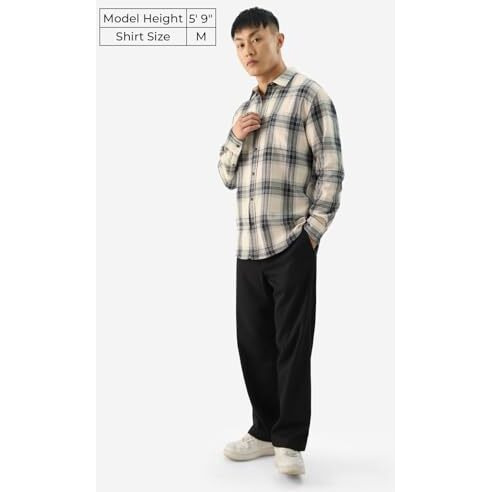 The Souled Store Plaid Waffle Black Men And Boys Long Sleeve Collared Neck Button Front Regular Fit Cotton Shirts