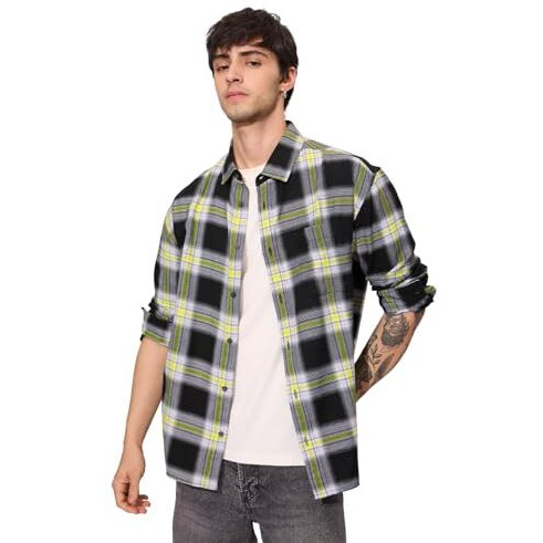 The Souled Store Plaid Sulphura Men And Boys Long Sleeves Collared Neck Button Front Cotton Utility Shirts