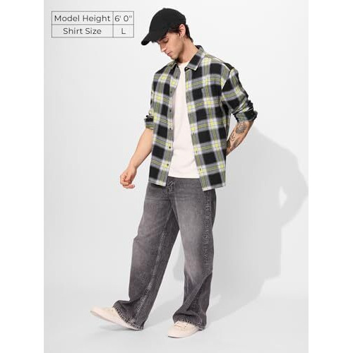The Souled Store Plaid Sulphura Men And Boys Long Sleeves Collared Neck Button Front Cotton Utility Shirts
