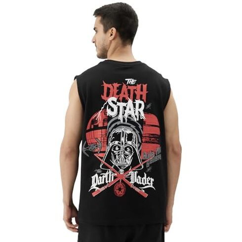 The Souled Store Official Star Wars The Death Star Round Neck Sleeveless Black Graphic Printed Regular Fit Cotton Vests For Men & Boys