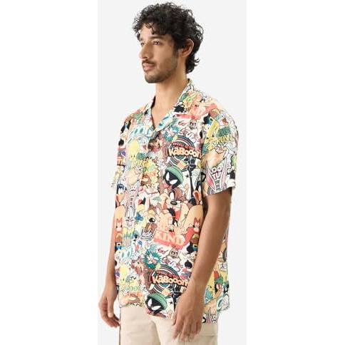The Souled Store Official Looney Tunes Vintage Cotton Short Sleeve Collared Neck Button Down Summer Shirts For Mens & Boys- Classic Cartoon Style Multicolour