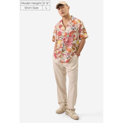 The Souled Store Official Tom & Jerry New Year Men And Boys Short Sleeve Collared Neck Button Front Regular Fit Cotton Printed Shirts Multicolour Tom & Jerry Old Retro Cartoon 90S Animated