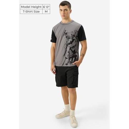 The Souled Store Official Batman The Dark Knight Men And Boys Short Sleeve Round Neck Grey Graphic Printed Cotton Regular Fit T-Shirts