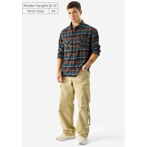 The Souled Store Plaid Brown/Navy Long Sleeve Collared Button Down Cotton Relaxed Fit Shirts For Men & Boys- Classic Style For Comfortable Wear