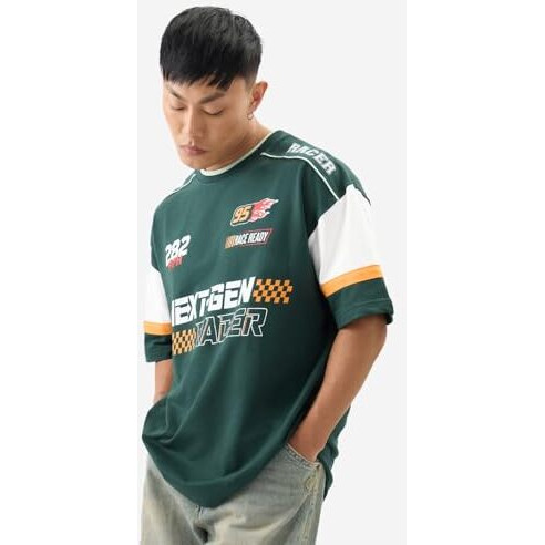 The Souled Store Official Disney Speed Racer Men And Boys Short Sleeve Round Neck Green Graphic Printed Cotton Oversized T-Shirts