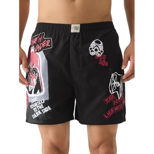 The Souled Store Official Star Wars Dark Side Men And Boys Pull On Black Graphic Printed Cotton Boxer Shorts
