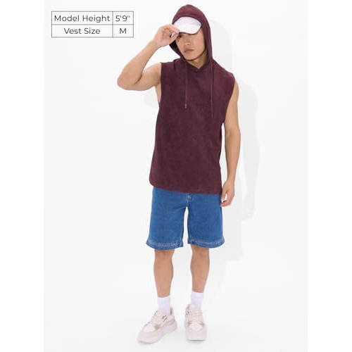 The Souled Store Solids Maroon Blaze Men And Boys Sleeveless Regular Fit Cotton Hooded T-Shirts