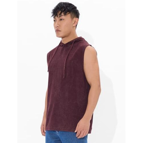 The Souled Store Solids Maroon Blaze Men And Boys Sleeveless Regular Fit Cotton Hooded T-Shirts