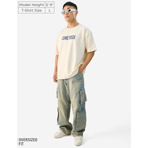 The Souled Store Official One Piece Going Merry Men And Boys Short Sleeve Round Neck White Graphic Printed Cotton Oversized T-Shirts