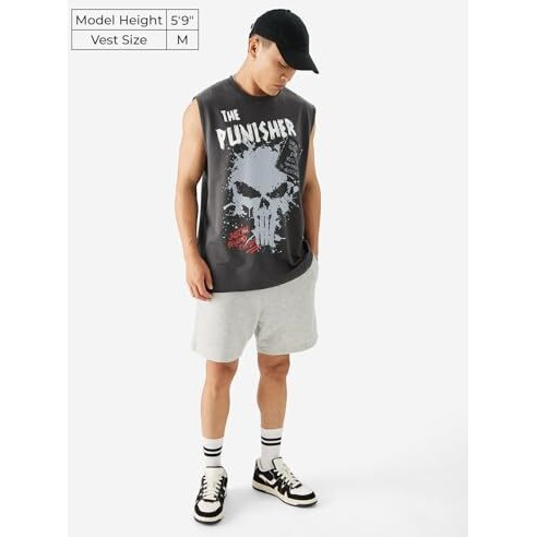 The Souled Store Official Punisher Graffiti Men And Boys Round Neck Sleeveless Grey Graphic Printed Regular Fit Cotton Vests