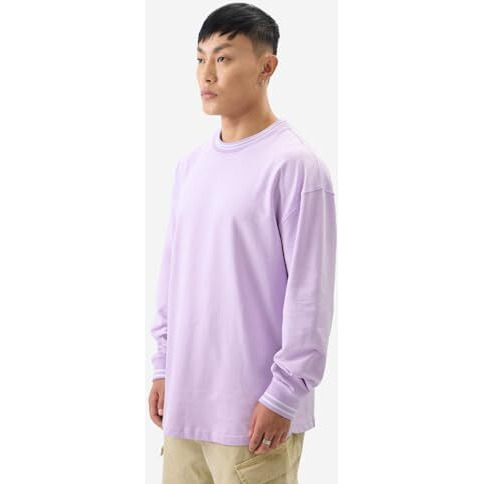 The Souled Store Solids Pale Purple Men And Boys Round Neck Cotton Oversized Full Sleeve T-Shirts