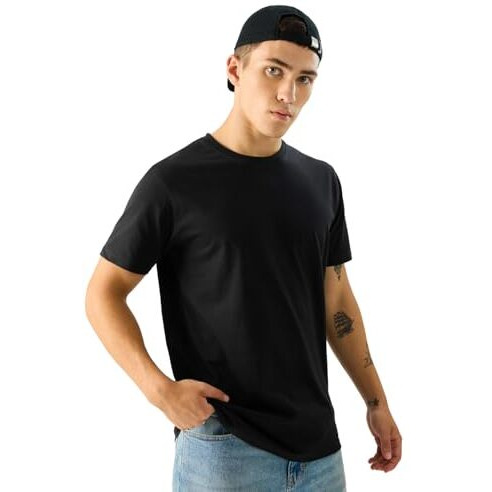 The Souled Store Solids Midnight Black Cotton T-Shirts Regular Fit For Men And Boys - Classic Comfort In Style