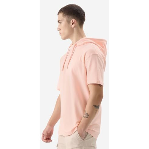 The Souled Store Solids Nude Pink Men And Boys Short Sleeve Oversized Fit Cotton Hooded T-Shirts