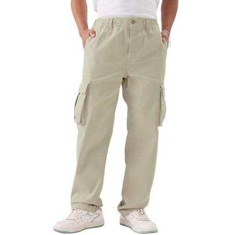 The Souled Store Solids Light Green Men And Boys Straight Fit Cotton Blend Cargo Pants