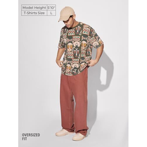 The Souled Store In Spirit Men And Boys Short Sleeves Round Neck Multicolor All Over Printed Cotton Oversized T-Shirts