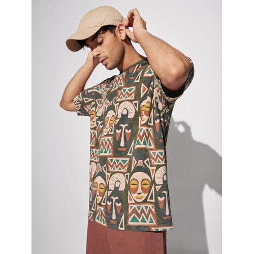 The Souled Store In Spirit Men And Boys Short Sleeves Round Neck Multicolor All Over Printed Cotton Oversized T-Shirts