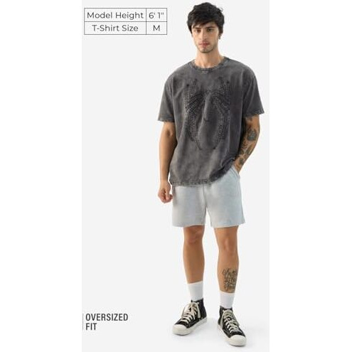 The Souled Store Official Spider-Man Midnight Men And Boys Short Sleeve Round Neck Grey Textured Cotton Oversized T-Shirts