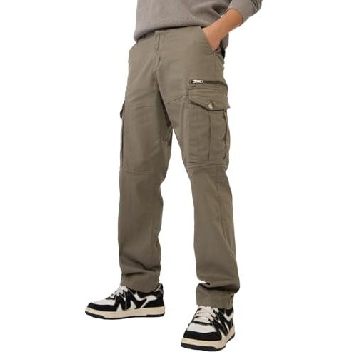 The Souled Store Solids Hunter Green Men And Boys Straight Fit Cotton Blend Cargo Pants