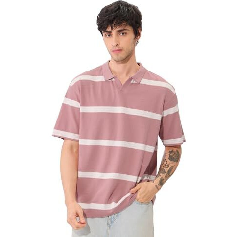 The Souled Store Textured Polo Originals Quartz Men And Boys Short Sleeves Collared Neck Cotton Blend Oversized Polos